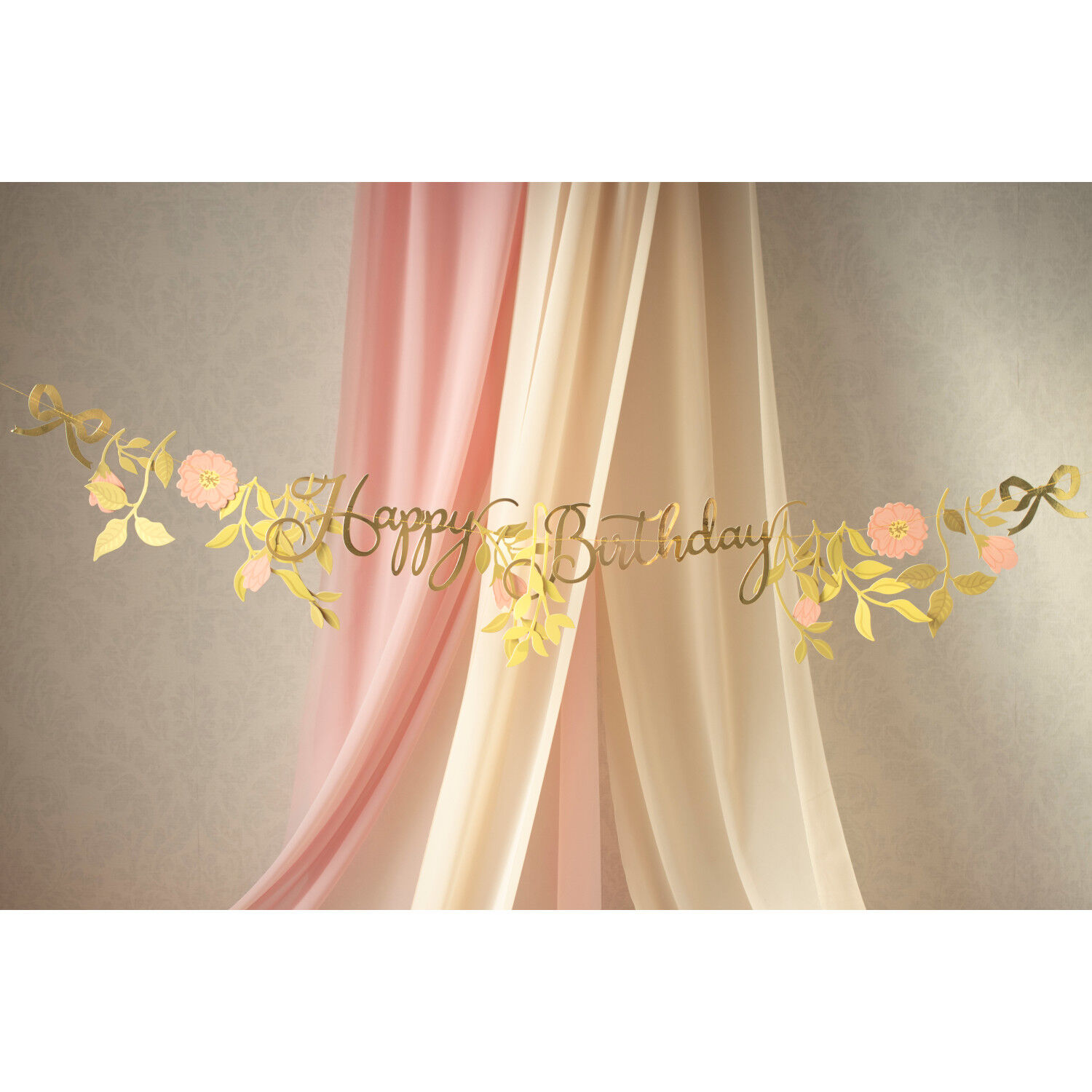 Girlande Happy Birthday / Geburtstag Blumen - Rosa - Gold - L�nge: 1,3 m Bild 2