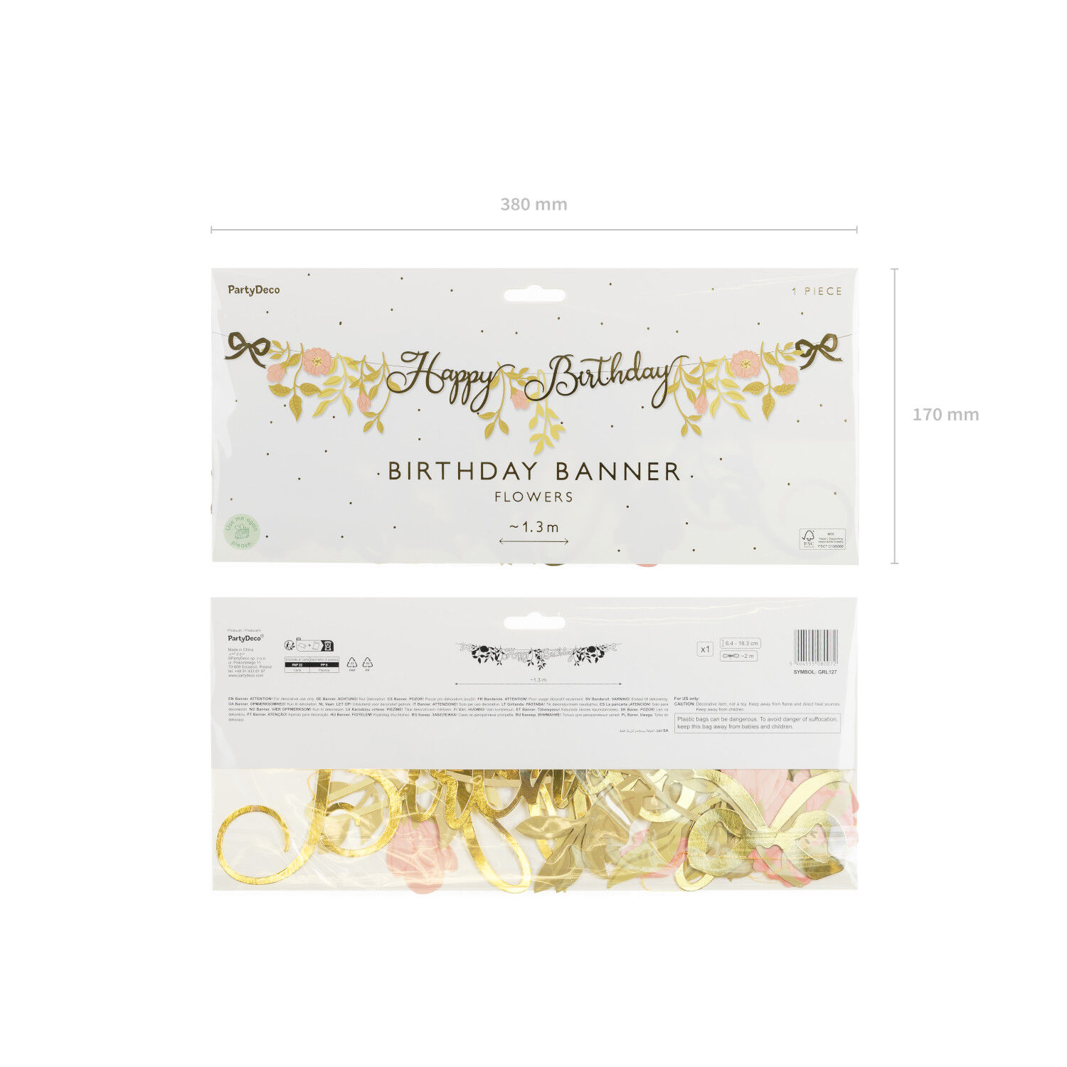 Girlande Happy Birthday / Geburtstag Blumen - Rosa - Gold - L�nge: 1,3 m Bild 3