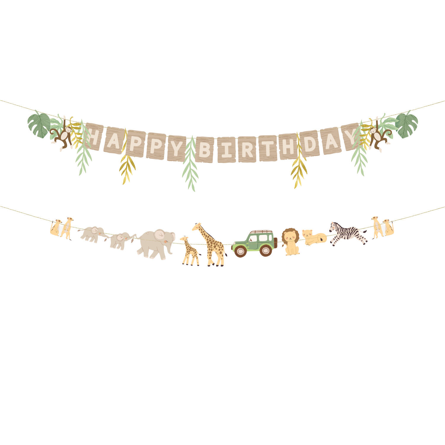 Girlande / Dekoration Happy Birthday / Geburtstag Safari - L�nge: 180 cm