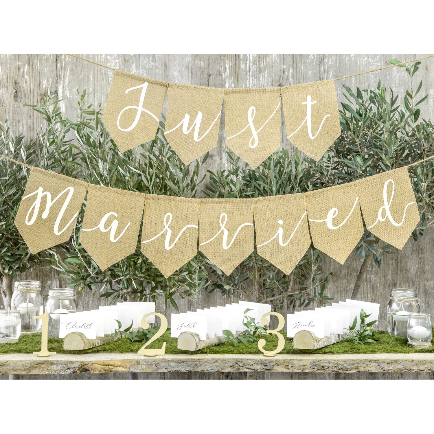 Banner / Girlande aus Stoff /Juteoptik Just Married � 23 � 185 cm Bild 2
