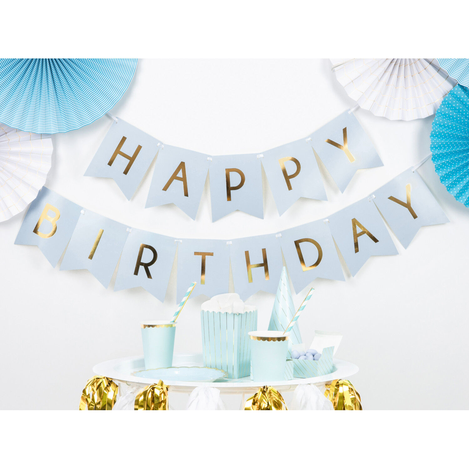 Girlande Happy Birthday / Geburtstag � Wimpel Hellblau � L�nge: 175 cm Bild 2
