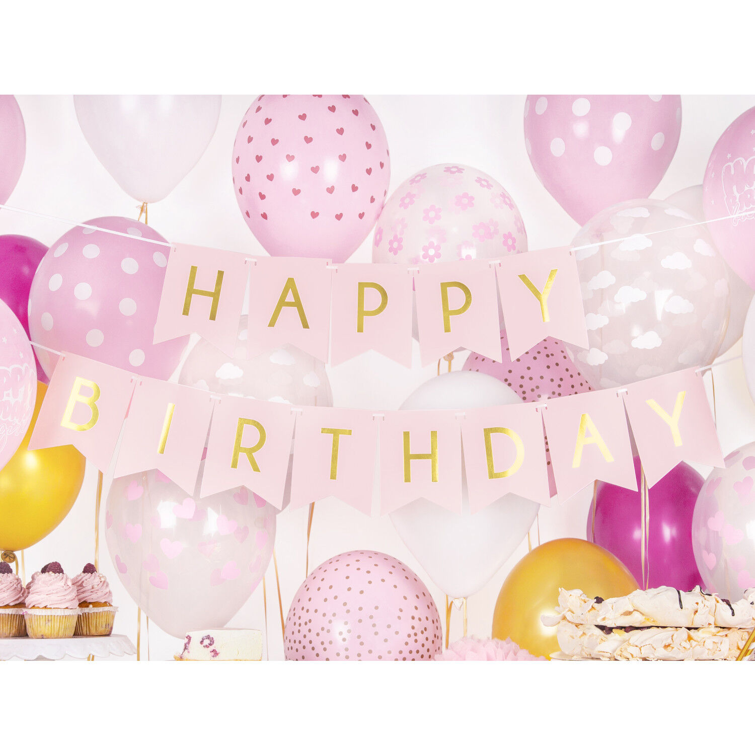 Girlande Happy Birthday / Geburtstag - Wimpel Hellrosa, L�nge: 175 cm Bild 2
