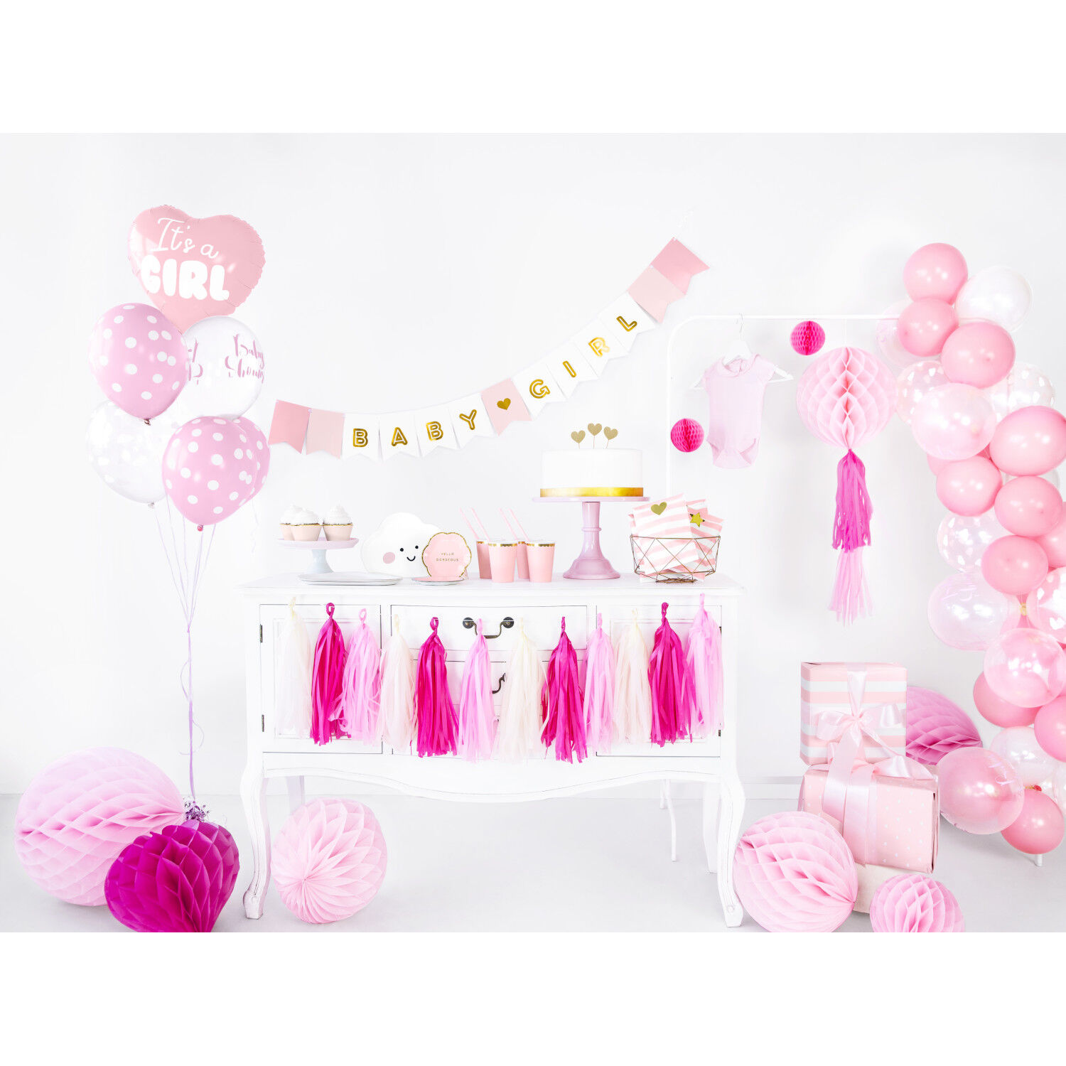 Girlande Baby Girl / M�dchen - Rosa-Wei�, L�nge: 175 cm Bild 4