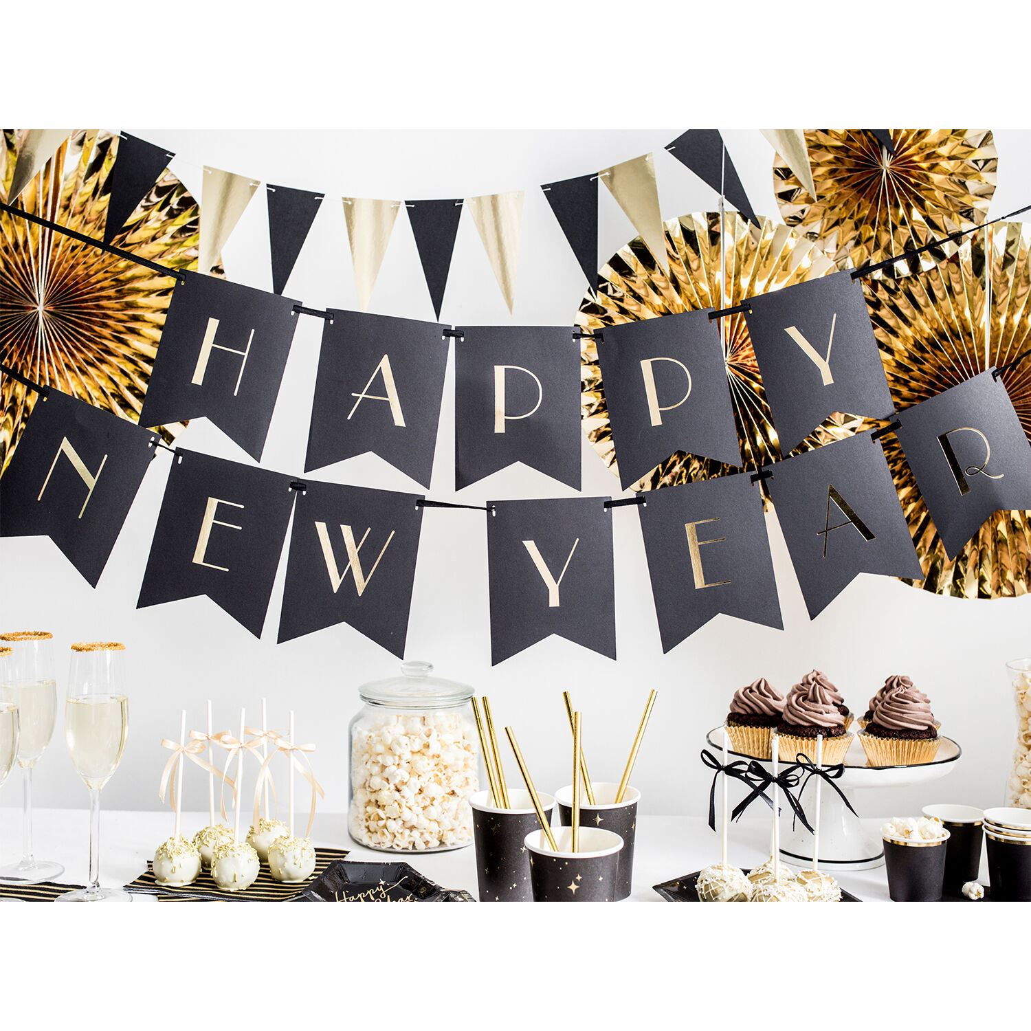 Girlande Happy New Year - Schwarz, L�nge: 170 cm Bild 2