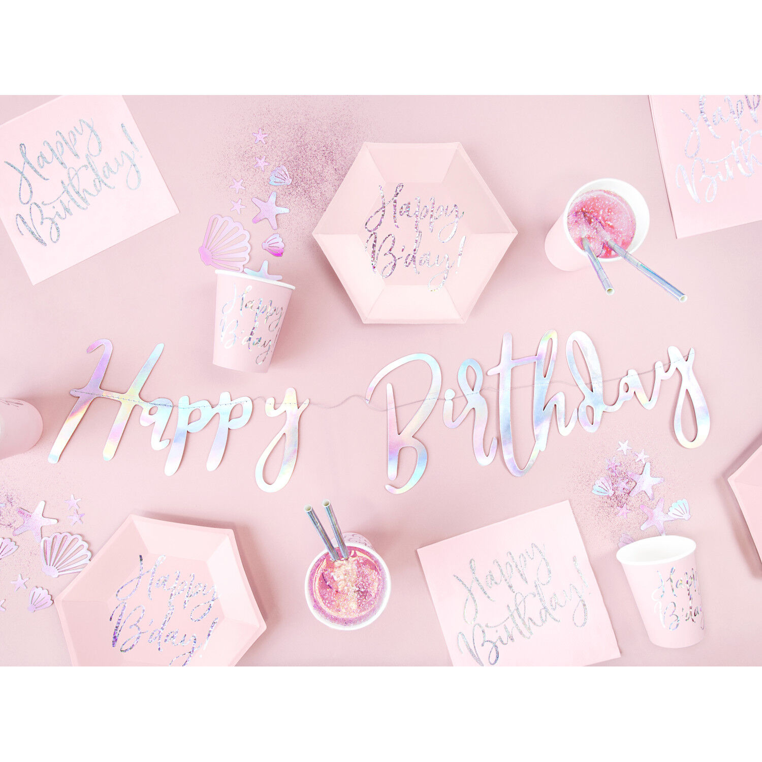 Girlande Happy Birthday / Geburtstag Schriftzug - Irisierend, L�nge: 62 cm Bild 4