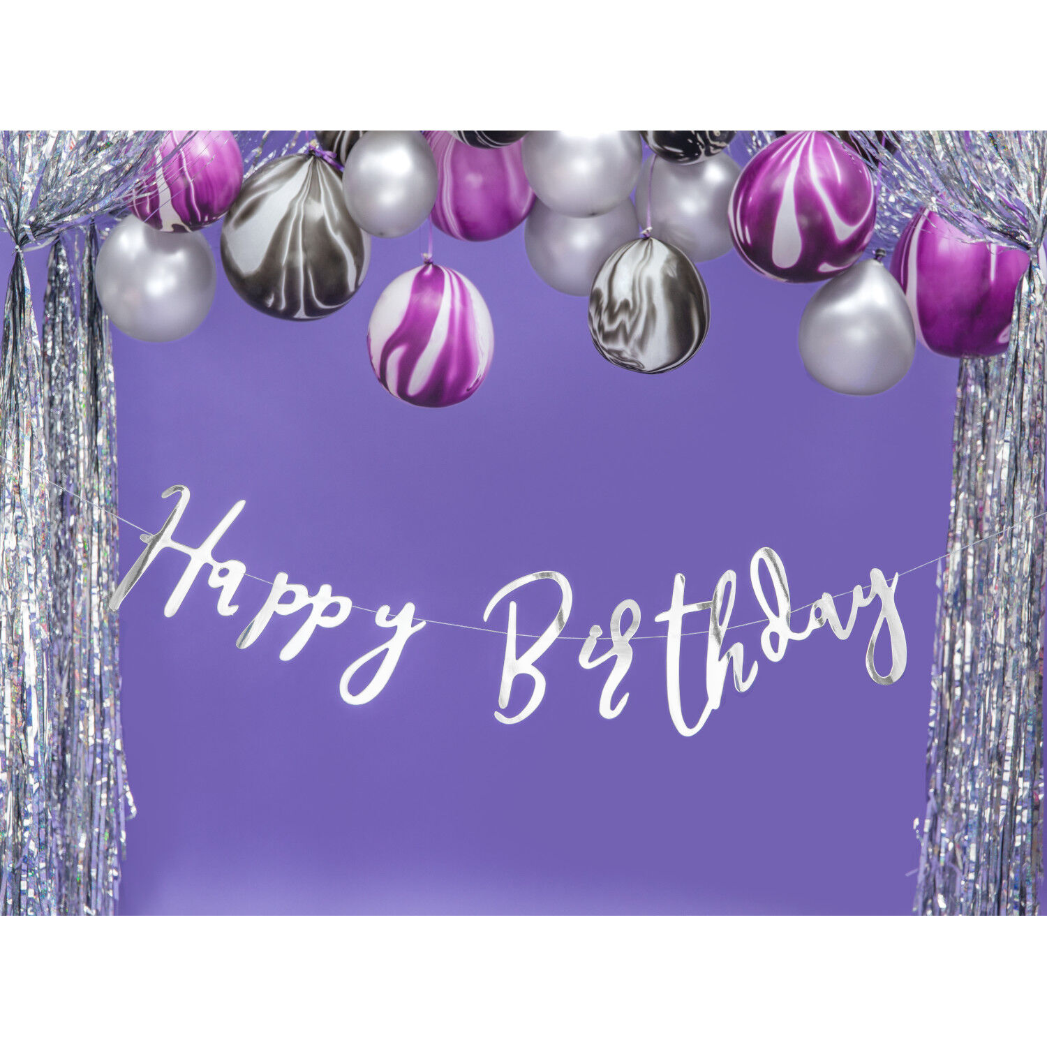 Girlande Happy Birthday / Geburtstag Schriftzug - Silber, L�nge: 62 cm Bild 3