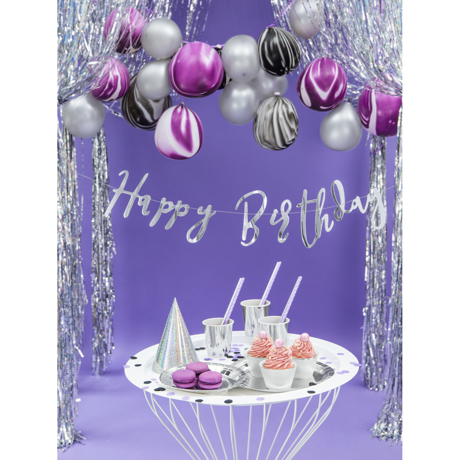 Girlande Happy Birthday / Geburtstag Schriftzug - Silber, L�nge: 62 cm Bild 4