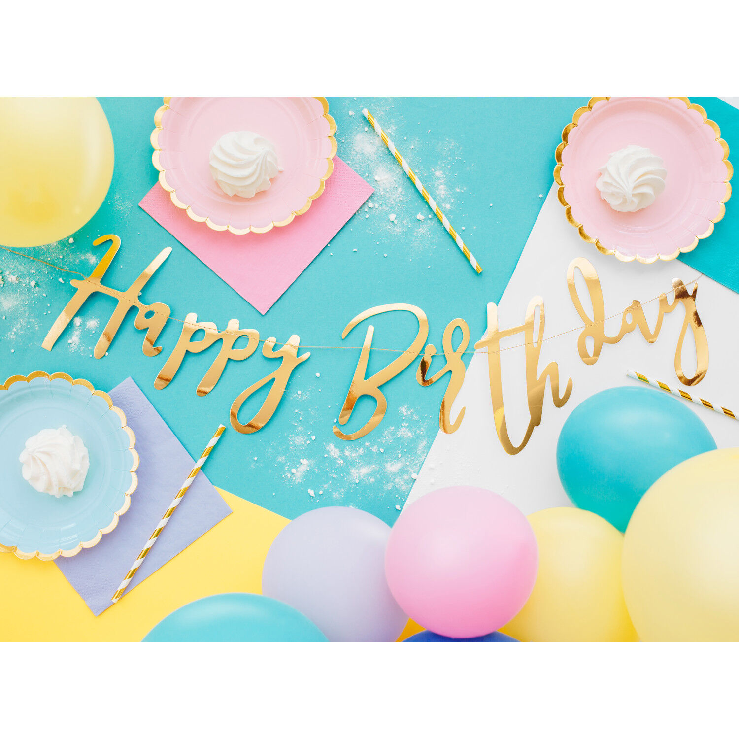 Girlande Happy Birthday / Geburtstag Schriftzug - Gold, L�nge: 62 cm Bild 2