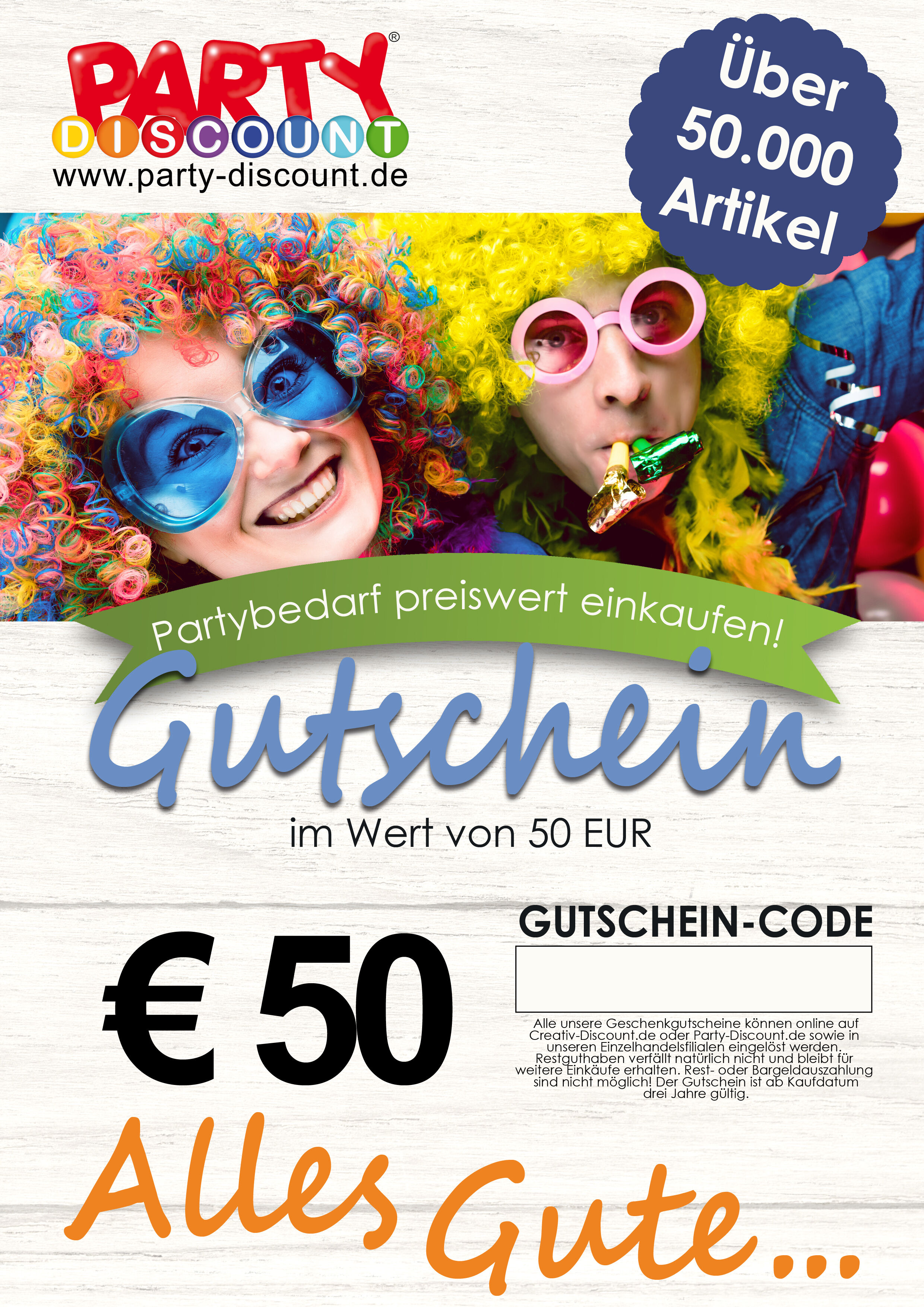 Geschenkgutschein nur ONLINE - Alles Gute - Wert 50,00 