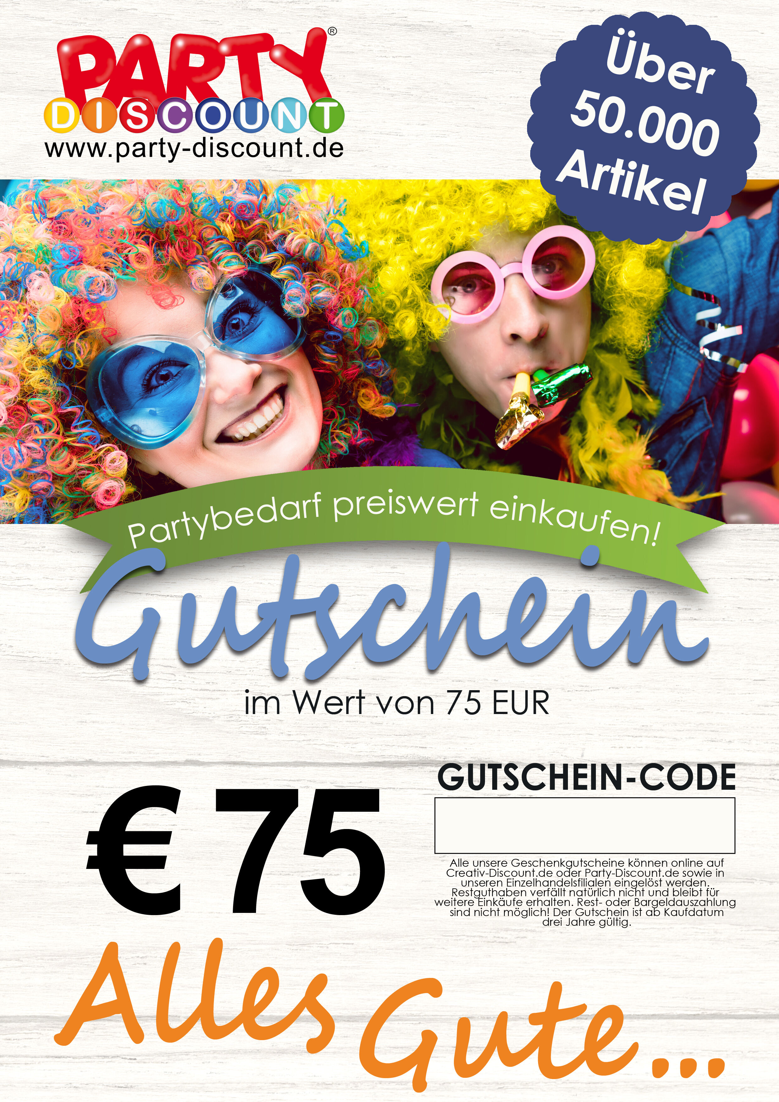 Geschenkgutschein nur ONLINE - Alles Gute - Wert 75,00 