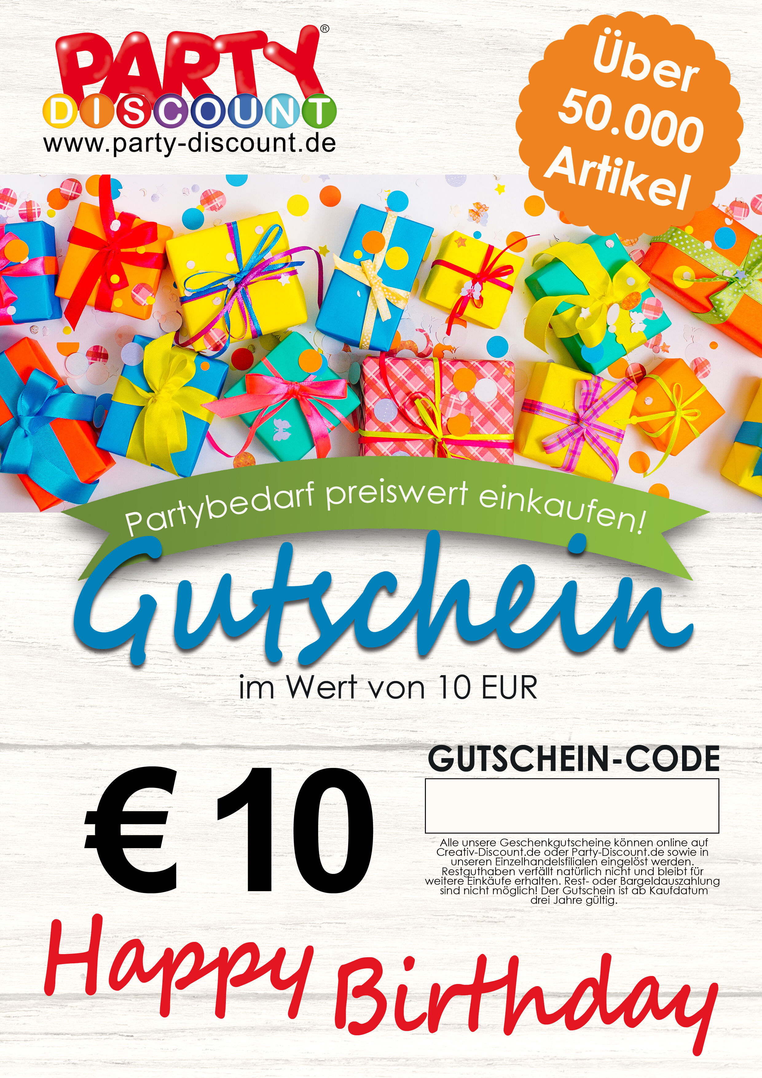 Geschenkgutschein nur ONLINE - Happy Birthday - Wert 10,00 