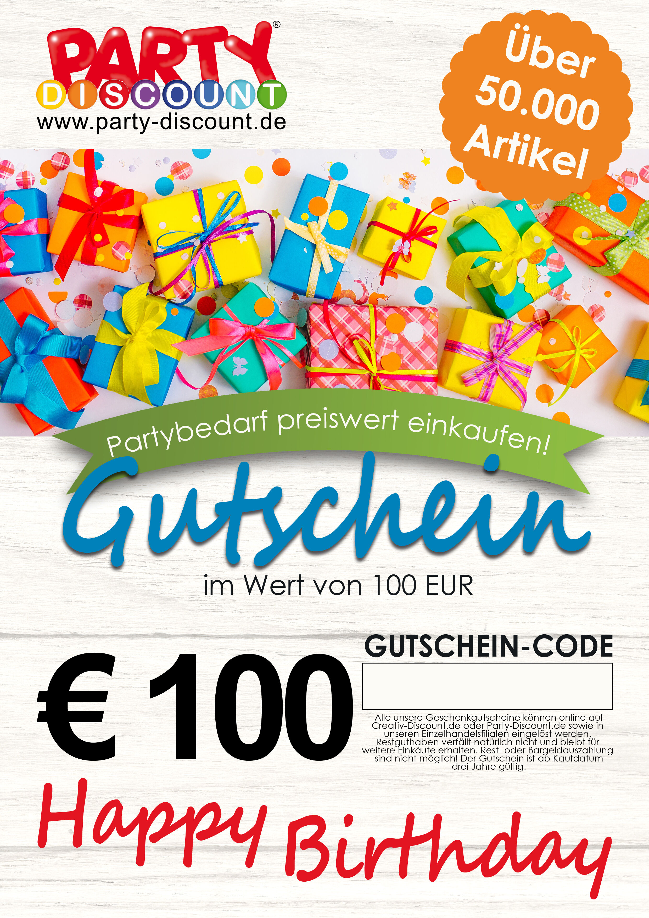 Geschenkgutschein nur ONLINE - Happy Birthday - Wert 100,00 