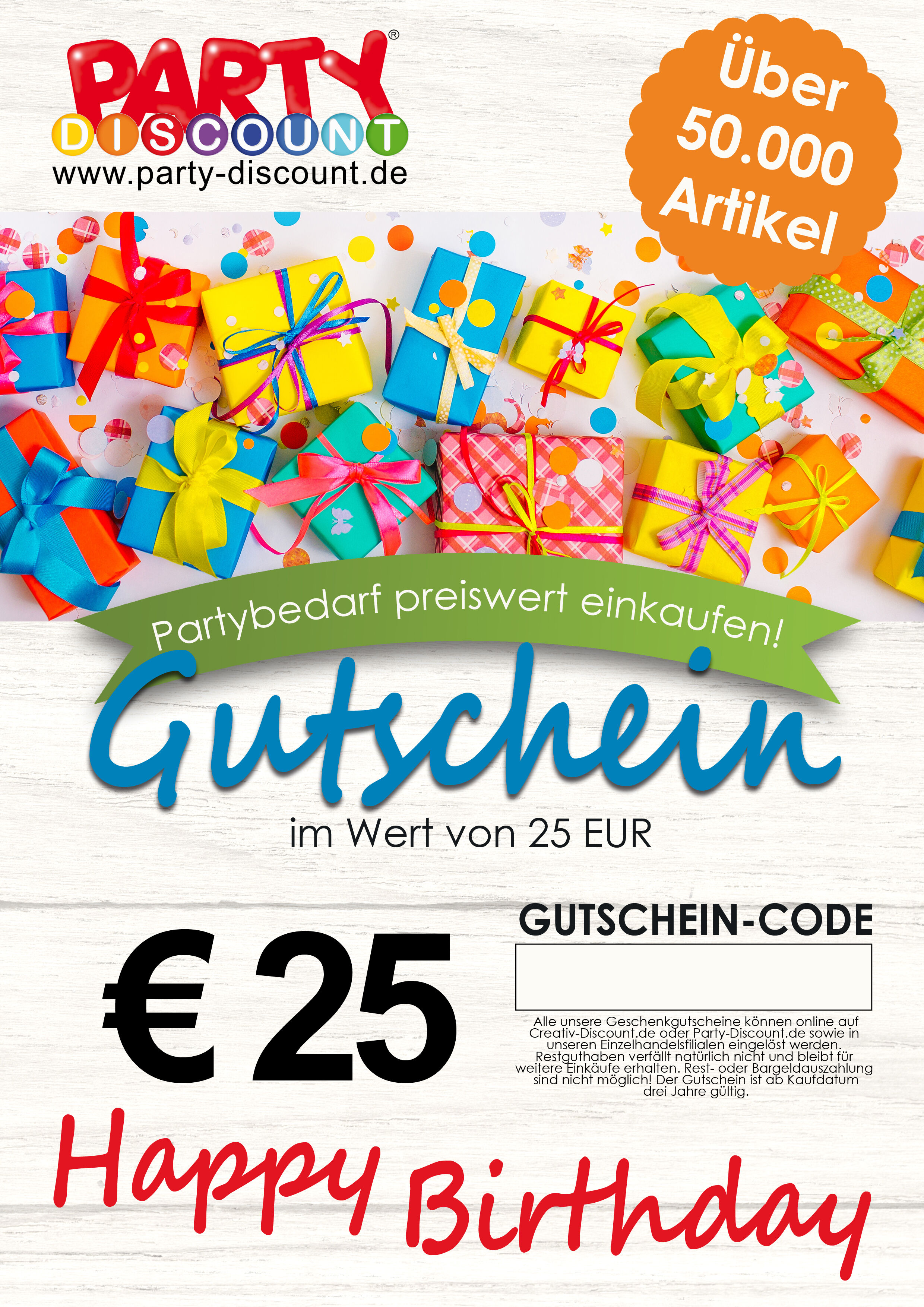 Geschenkgutschein nur ONLINE - Happy Birthday - Wert 25,00 