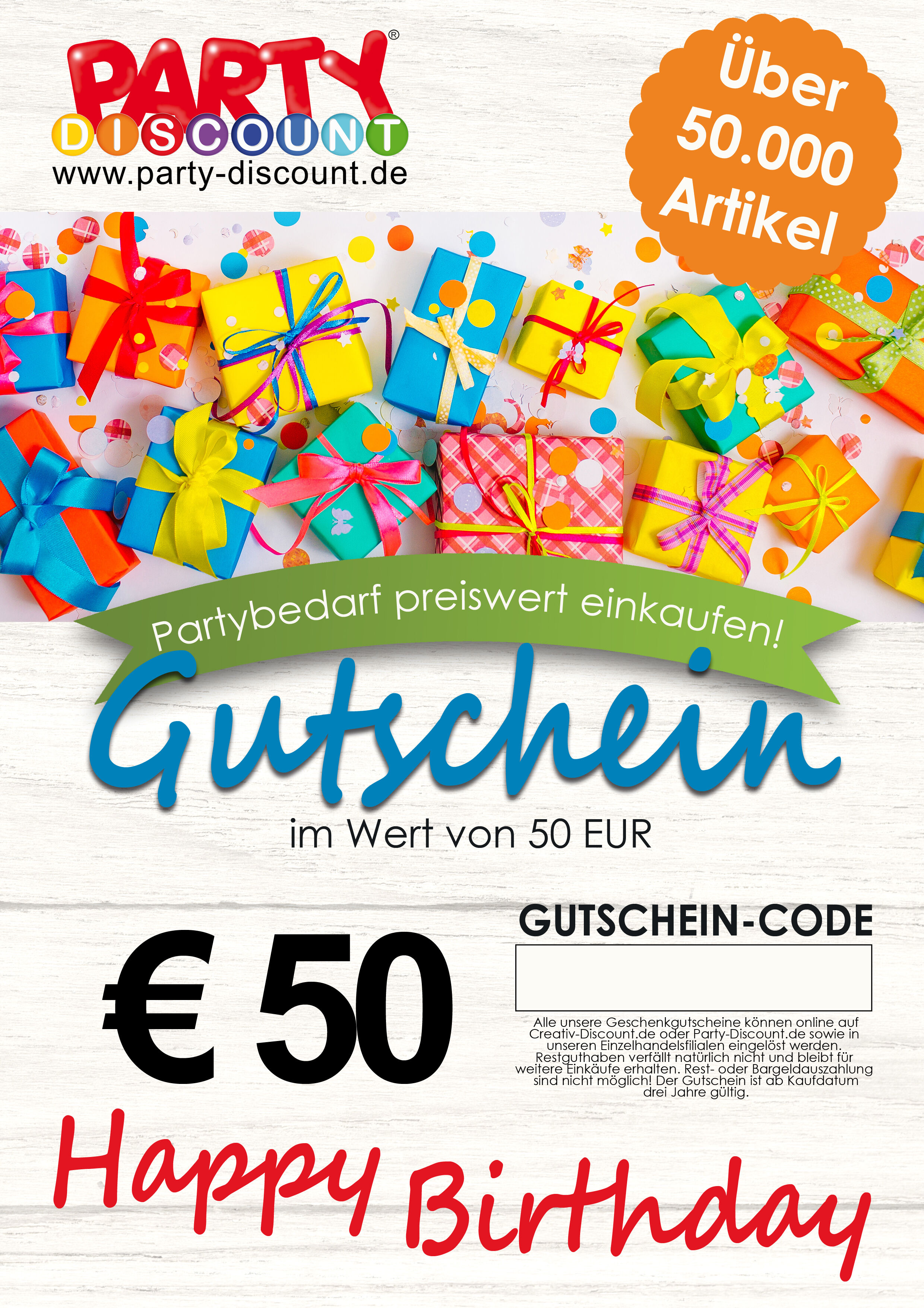 Geschenkgutschein nur ONLINE - Happy Birthday - Wert 50,00 