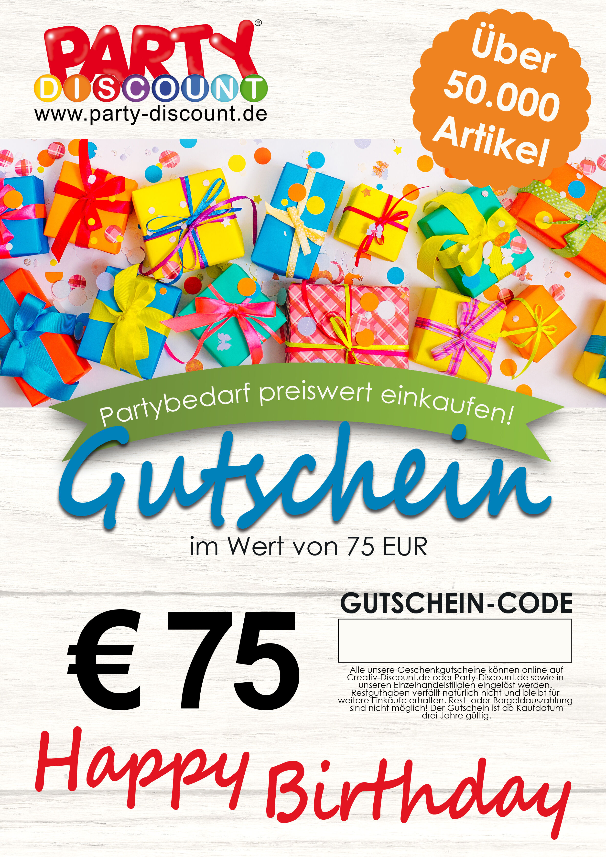 Geschenkgutschein nur ONLINE - Happy Birthday - Wert 75,00 