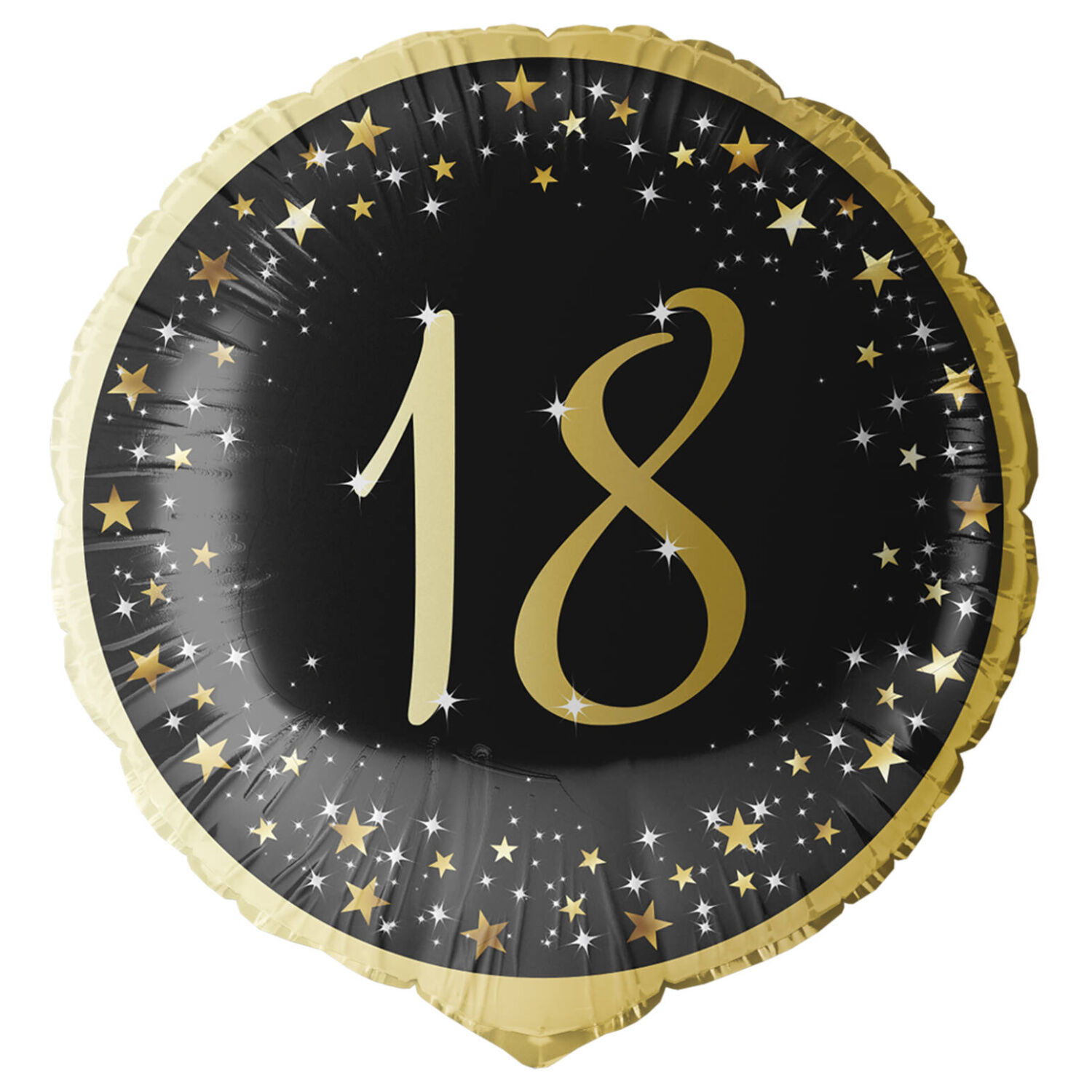 Folienballon Starlight Birthday, gold-schwarz, holografisch, ca. 45 cm, 18. Geburtstag