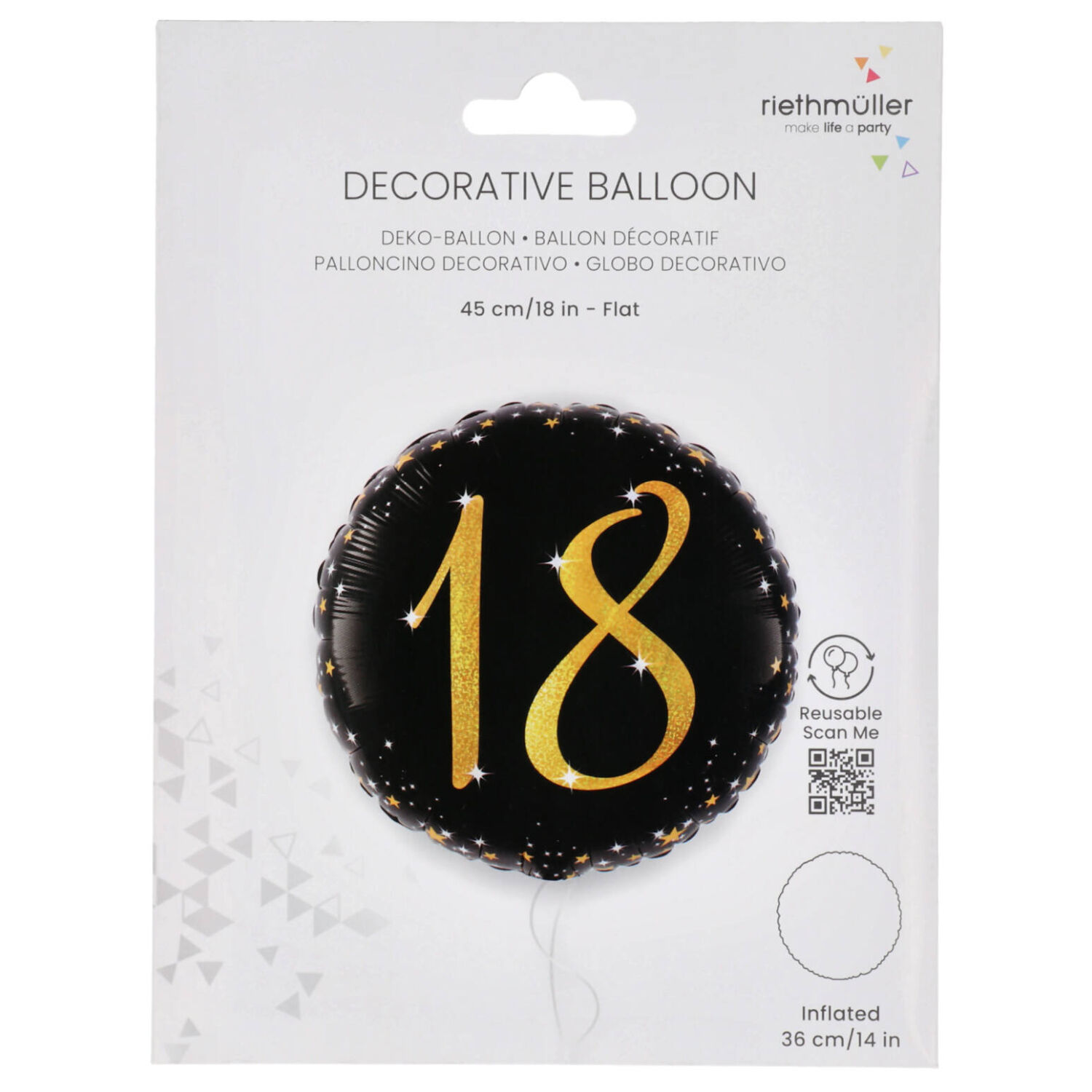 Folienballon Starlight Birthday, gold-schwarz, holografisch, ca. 45 cm, 18. Geburtstag Bild 2