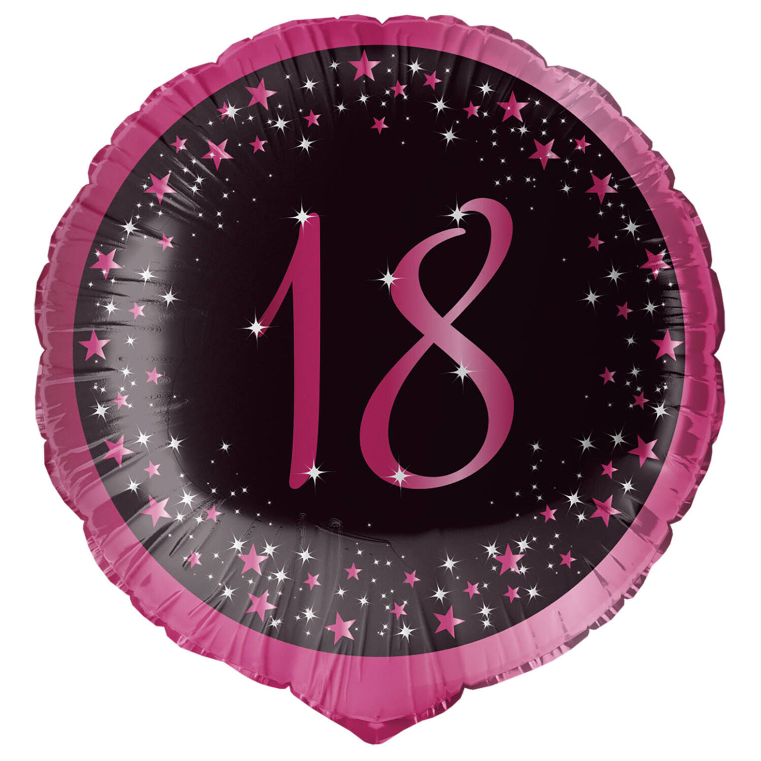 Folienballon Starlight Birthday, pink-schwarz, holografisch, ca. 45 cm, 18. Geburtstag