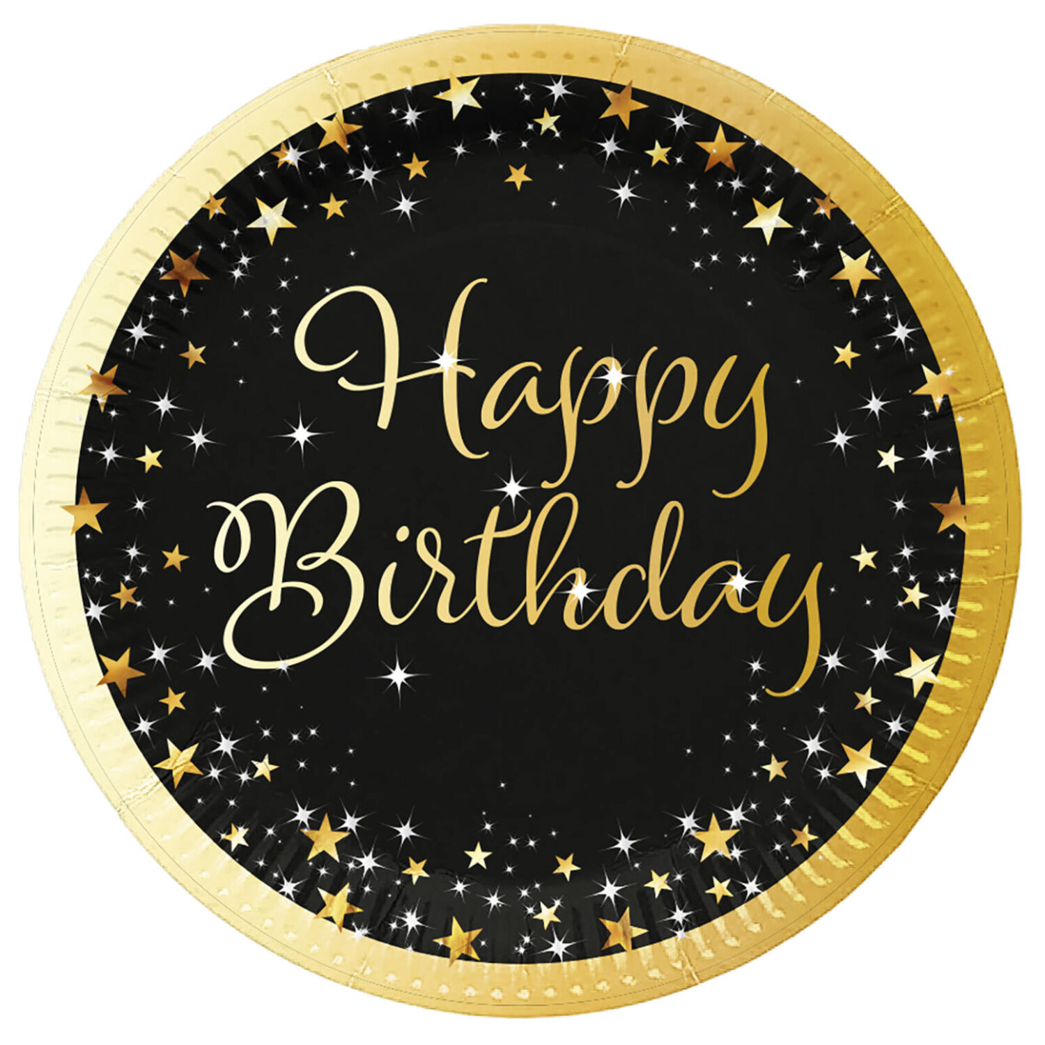 Pappteller Starlight Birthday, gold-schwarz, 23 cm, 8 St�ck, Happy Birthday