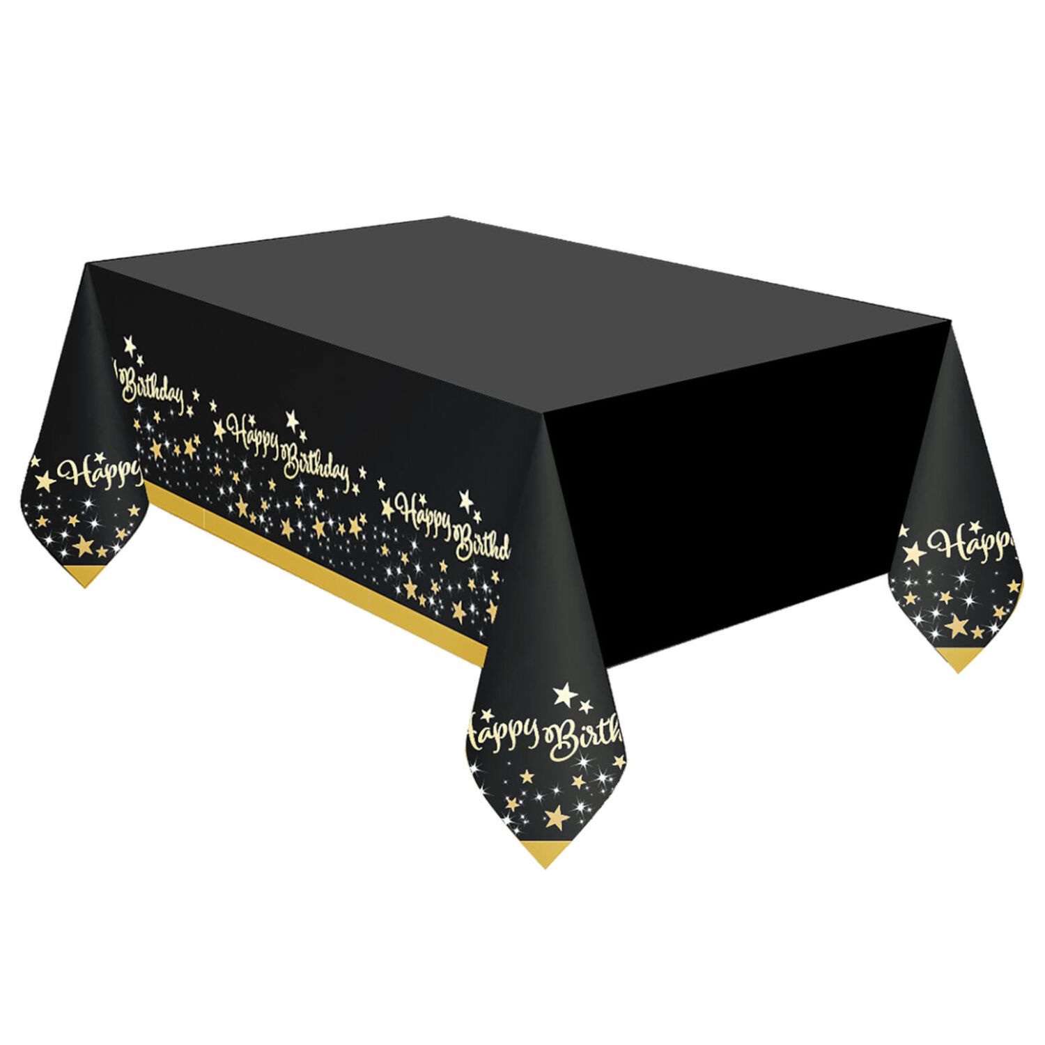 Tischdecke Starlight Birthday, gold-schwarz, aus Papier, 120 x 180 cm, Happy Birthday