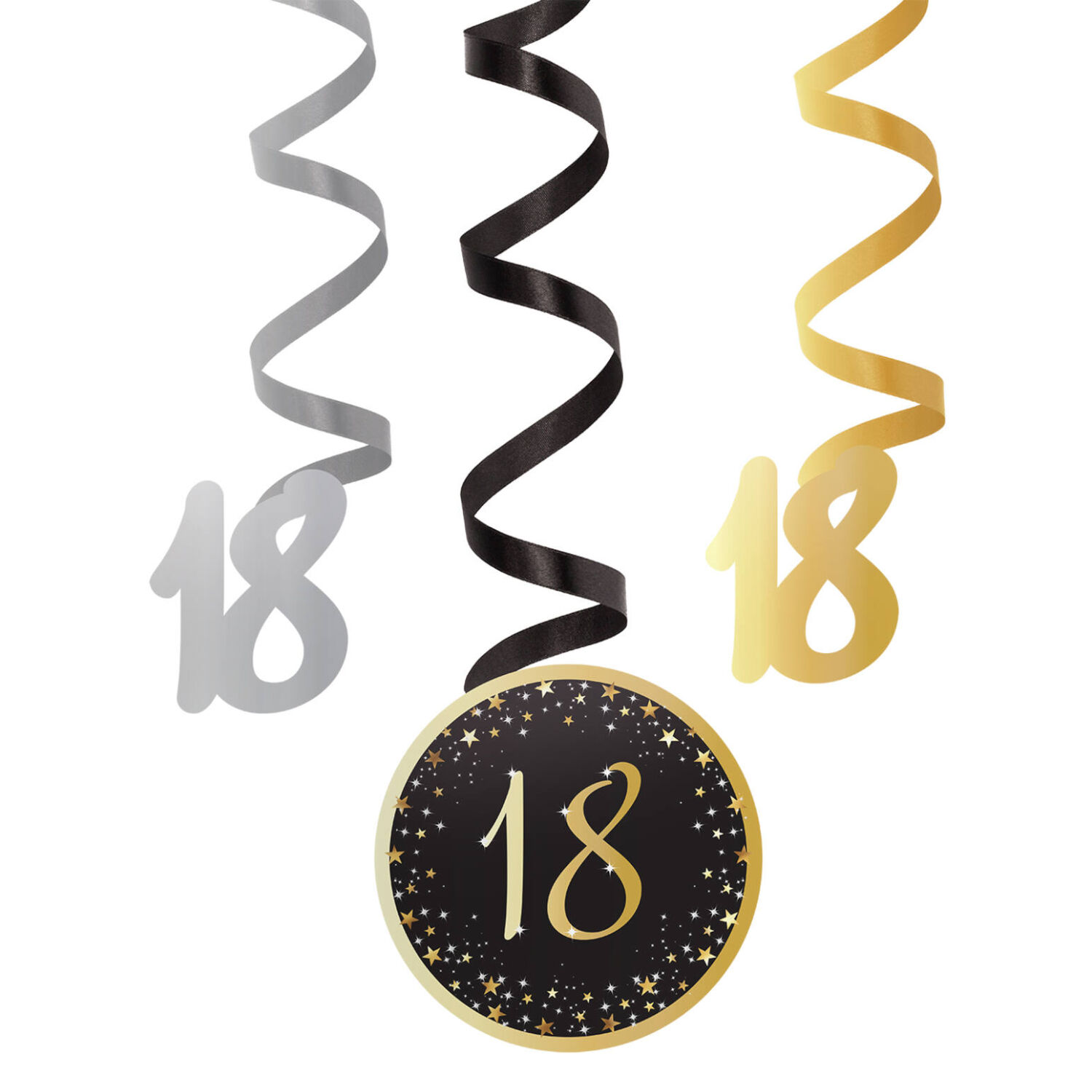 Deko-Spiralen Starlight Birthday, gold-schwarz, 61 cm, 6 St�ck, 18. Geburtstag