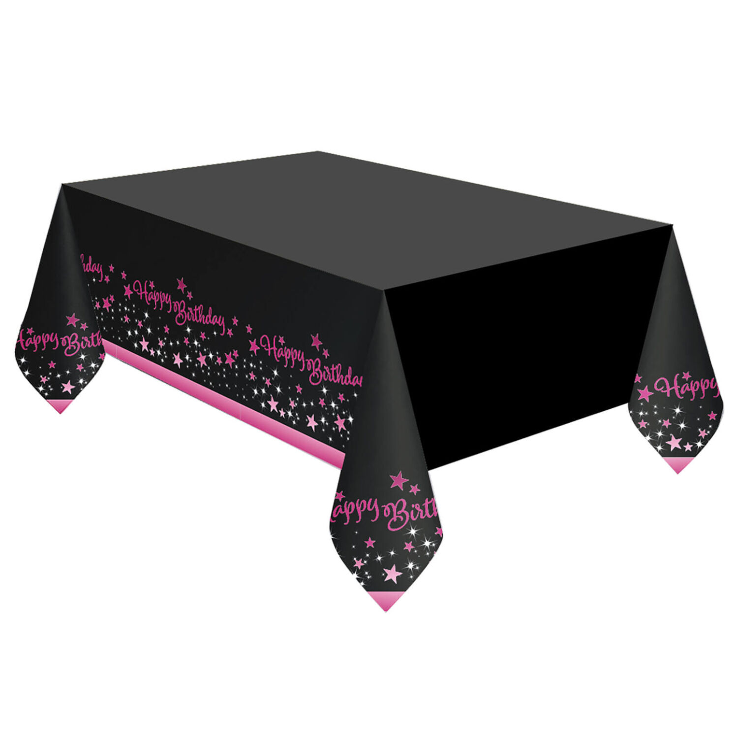 Tischdecke Starlight Birthday, pink-schwarz, aus Papier, 120 x 180 cm, Happy Birthday