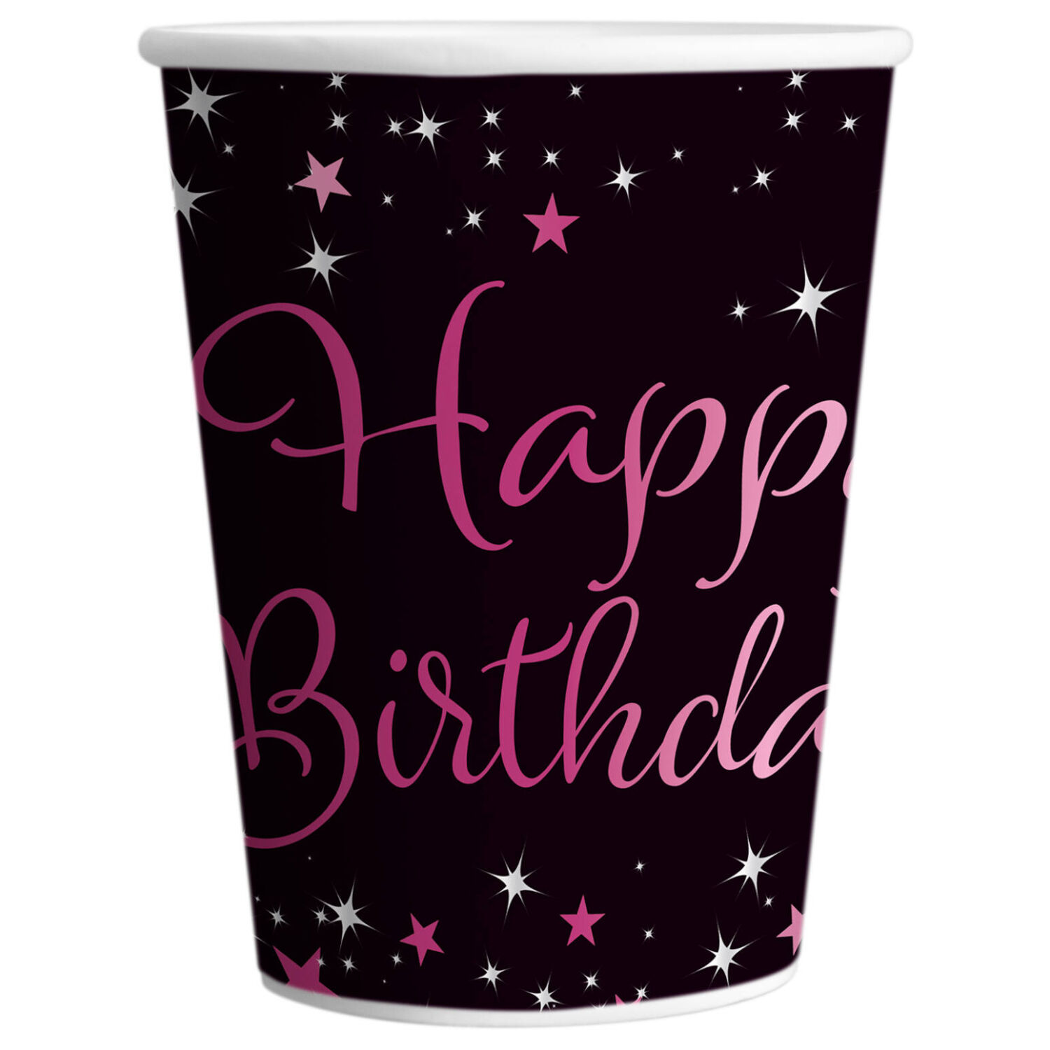 Pappbecher Starlight Birthday, pink-schwarz, 250 ml, 8 St�ck, Happy Birthday