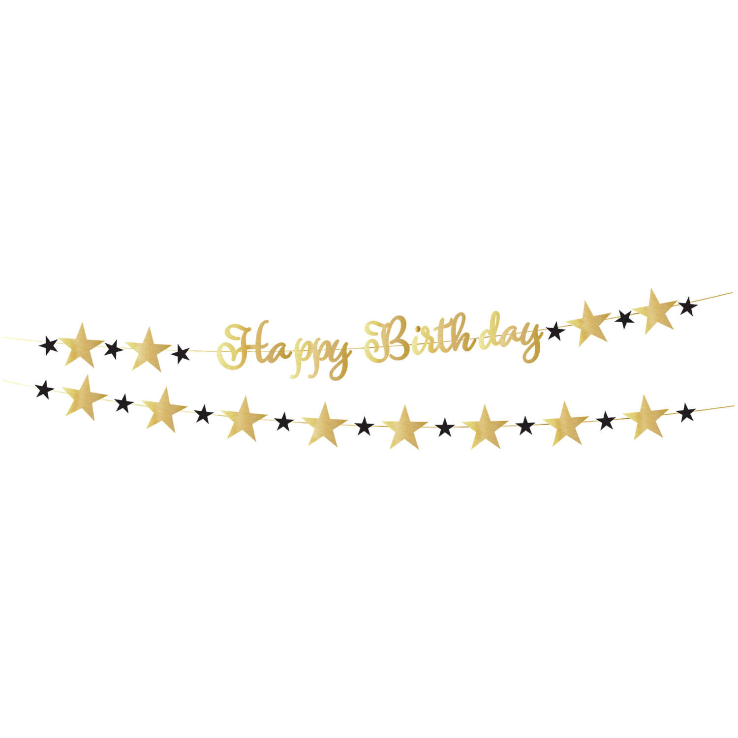 Girlande Starlight Birthday, gold-schwarz, aus Papier, 213 x 16,2 cm, Happy Birthday