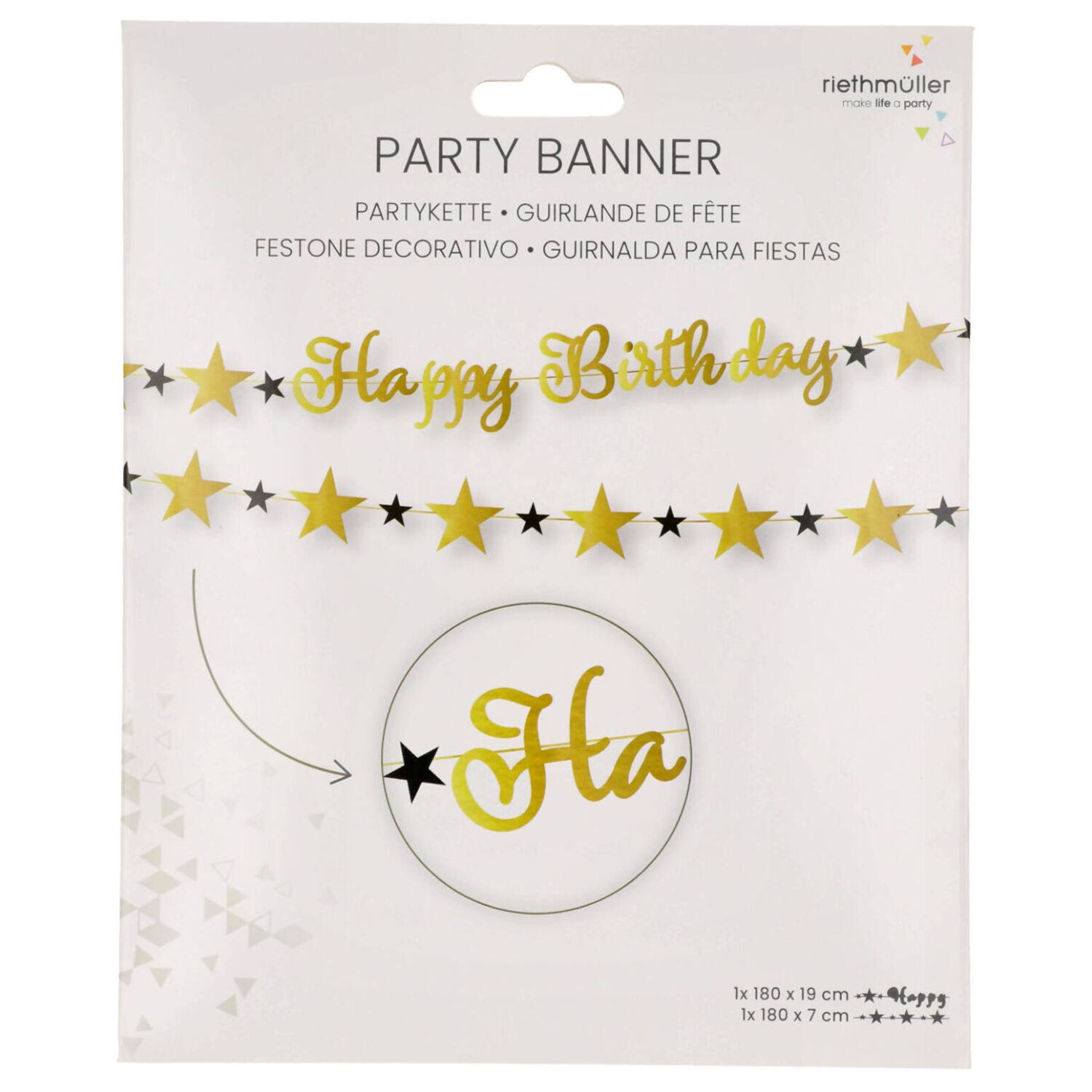 Girlande Starlight Birthday, gold-schwarz, aus Papier, 213 x 16,2 cm, Happy Birthday Bild 2