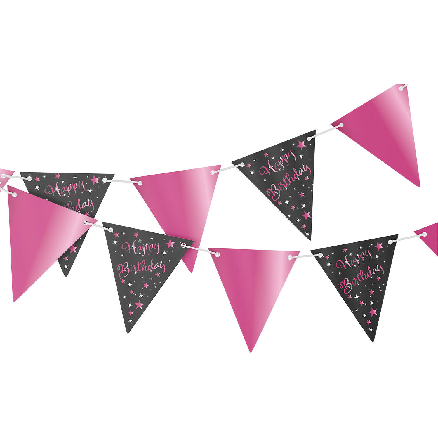 Wimpelkette Starlight Birthday, pink-schwarz, aus Papier, 400 x 19 cm, Happy Birthday