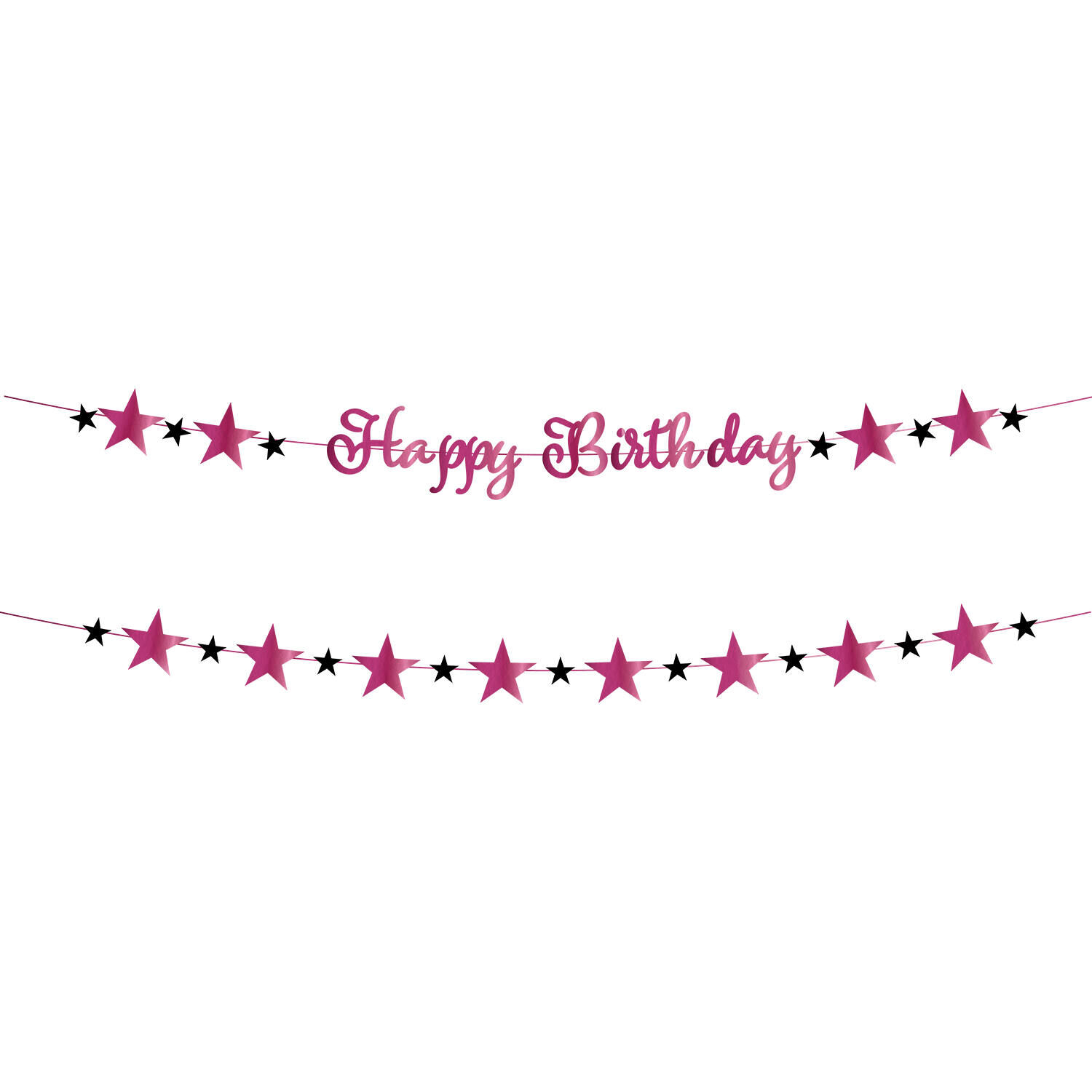 Girlande Starlight Birthday, pink-schwarz, aus Papier, 213 x 16,2 cm, Happy Birthday