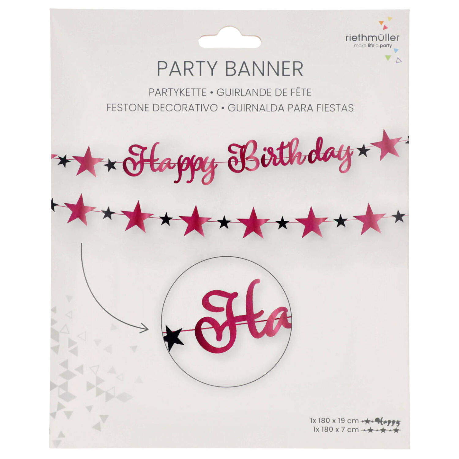 Girlande Starlight Birthday, pink-schwarz, aus Papier, 213 x 16,2 cm, Happy Birthday Bild 2
