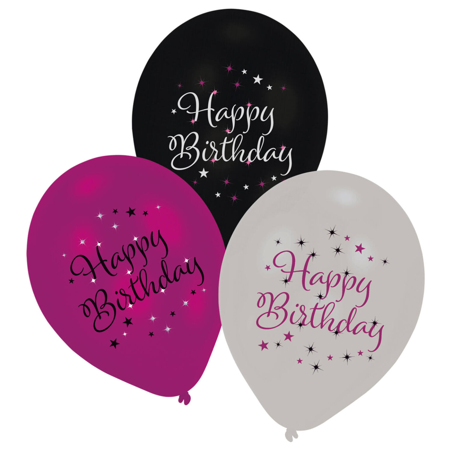 Latexballons Starlight Birthday, pink-schwarz, 27,5 cm, 6 St�ck, Happy Birthday