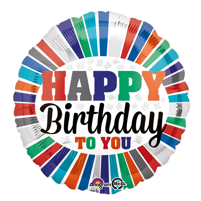 SALE Folienballon Happy-Birthday / Herzlichen Glückwunsch To You Stripes, ca. 45 cm