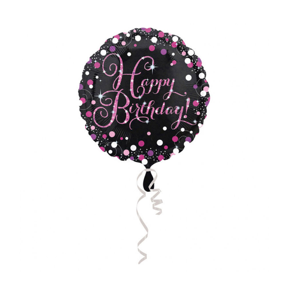 Folienballon Sparkle Pink Happy-Birthday / Herzlichen Glückwunsch, ca. 45 cm