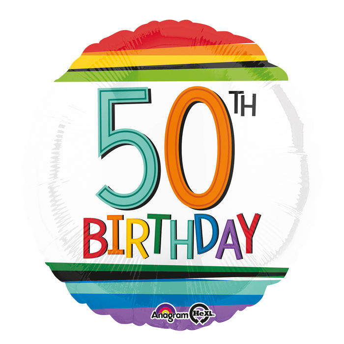 SALE Folienballon Happy-Birthday / Herzlichen Glckwunsch Rainbow 50th, ca. 45 cm