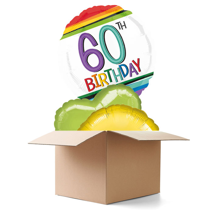 SALE Ballongrsse Happy-Birthday / Herzlichen Glckwunsch Rainbow 60th, 3 Ballons