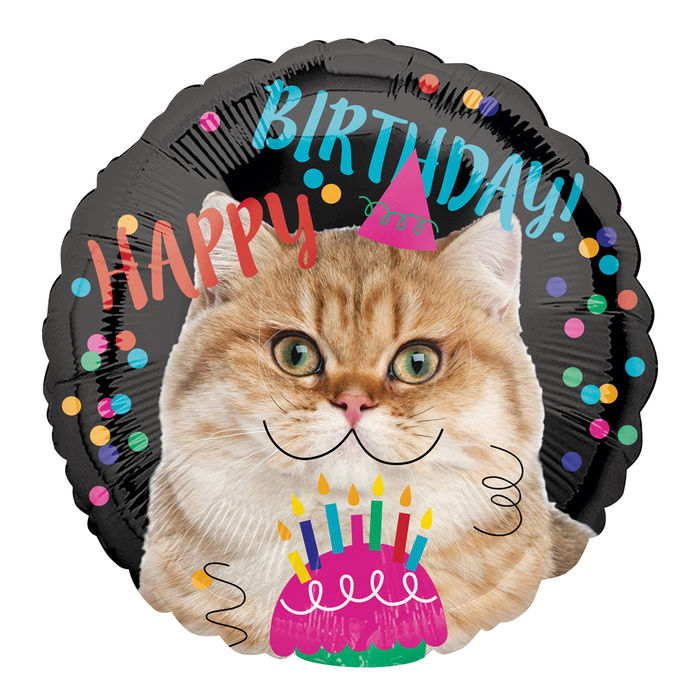 Folienballon Happy Birthday Cat, ca. 45 cm