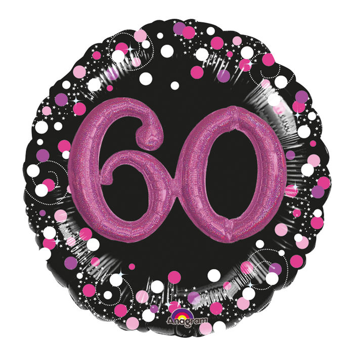 Folienballon Sparkling Pink 60th, ca. 81 cm