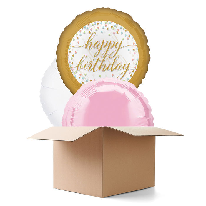 Ballongrsse Happy-Birthday / Herzlichen Glckwunsch Gold Konfetti, 3 Ballons