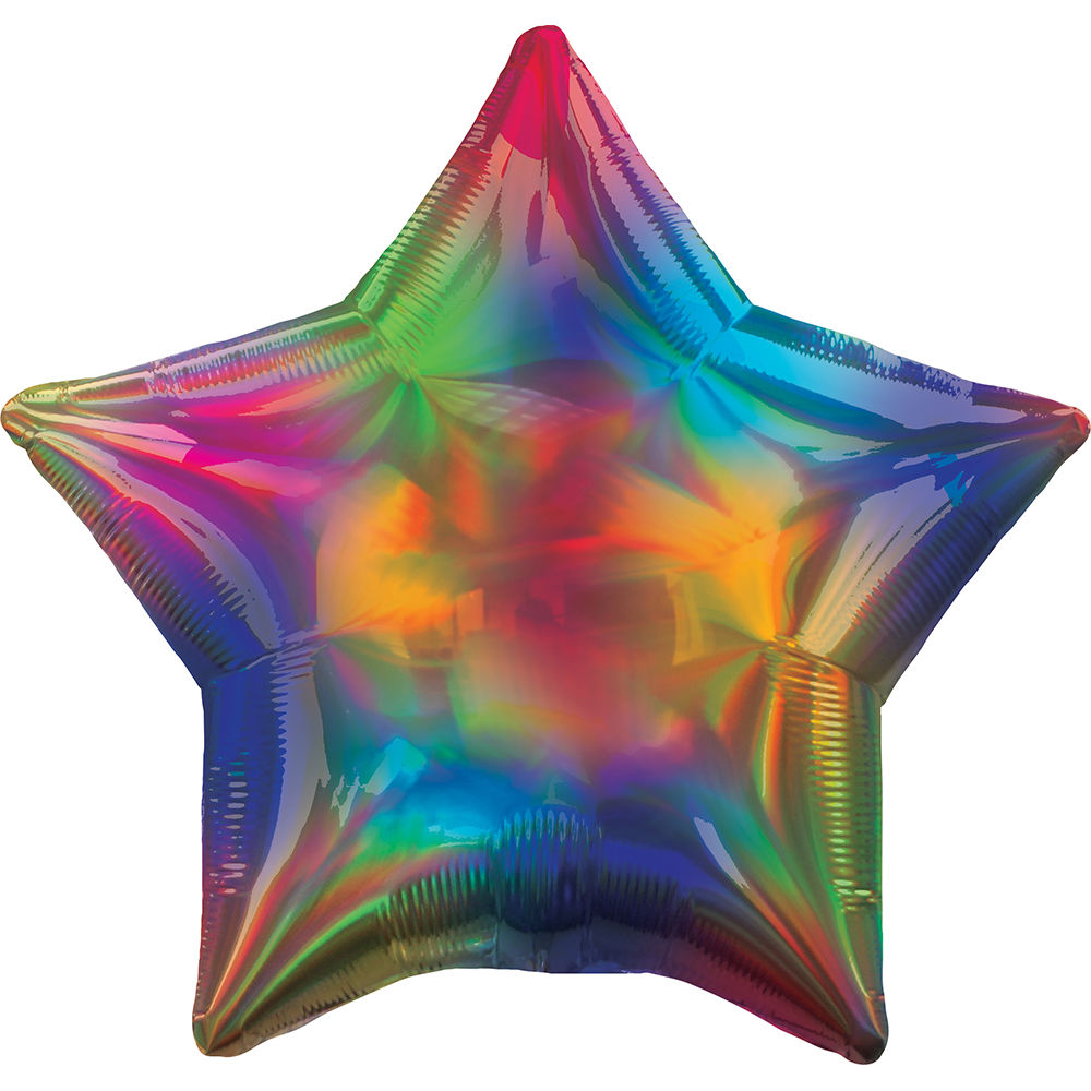 Folienballon Stern Holographisch Bunt, 43cm