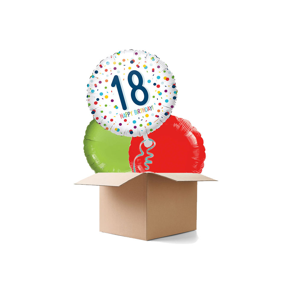 Ballongre Konfetti Happy Birthday 18, 3 Ballons