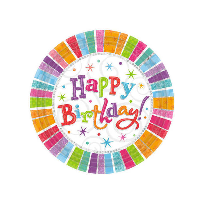 Teller Radiant Geburtstag Birthday, glitzernd, 8 Stck