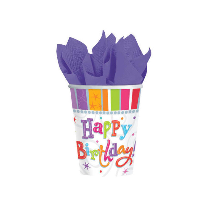 SALE Becher, recycelbar aus Pappe, Radiant Birthday, 8 Stk. 266 ml