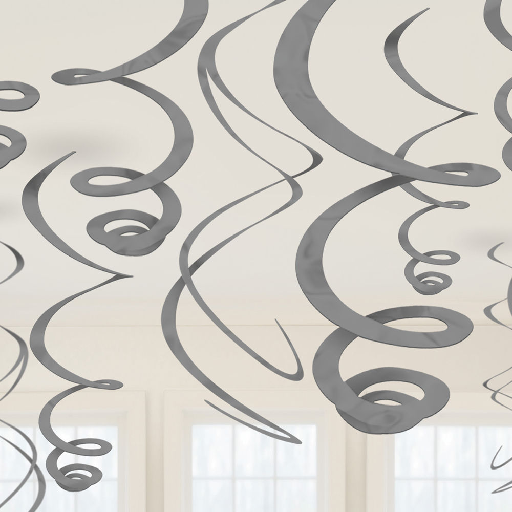 Deko Girlande Swirls, silber, 12 Stück, 55 cm