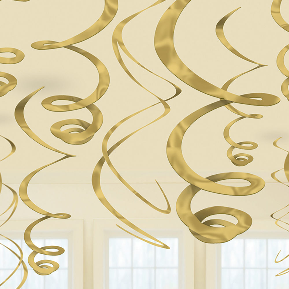 Deko Girlande Swirls, gold, 12 Stück, 55 cm