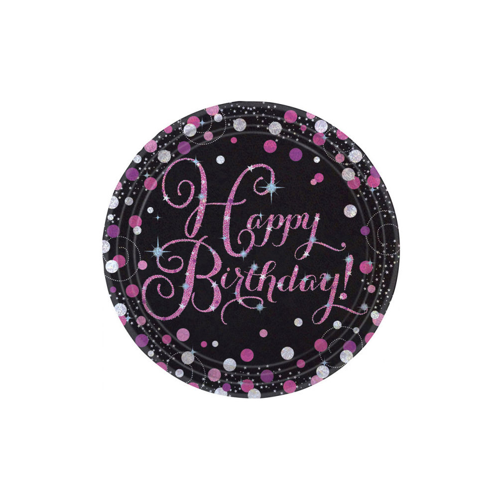 Teller Sparkling pink Happy-Birthday / Herzlichen Glckwunsch, 23cm, 8 Stk.