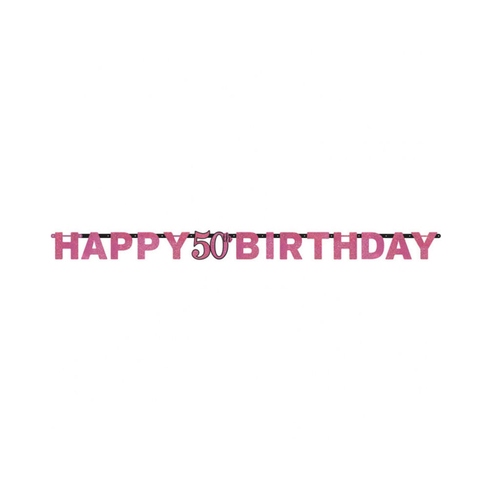 Buchstaben-Girlande Sparkling pink 50, 213cm