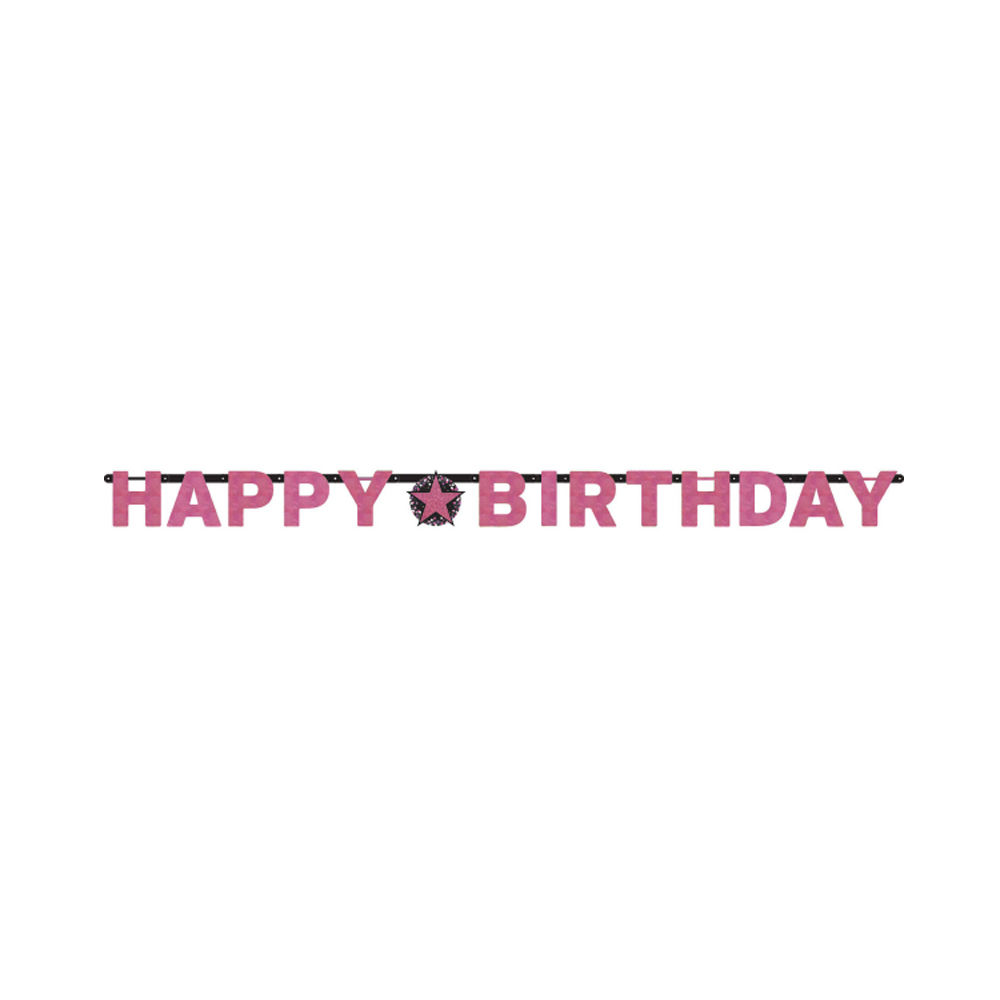 Buchstaben-Girlande Sparkling pink Happy-Birthday / Herzlichen Glückwunsch, 213cm