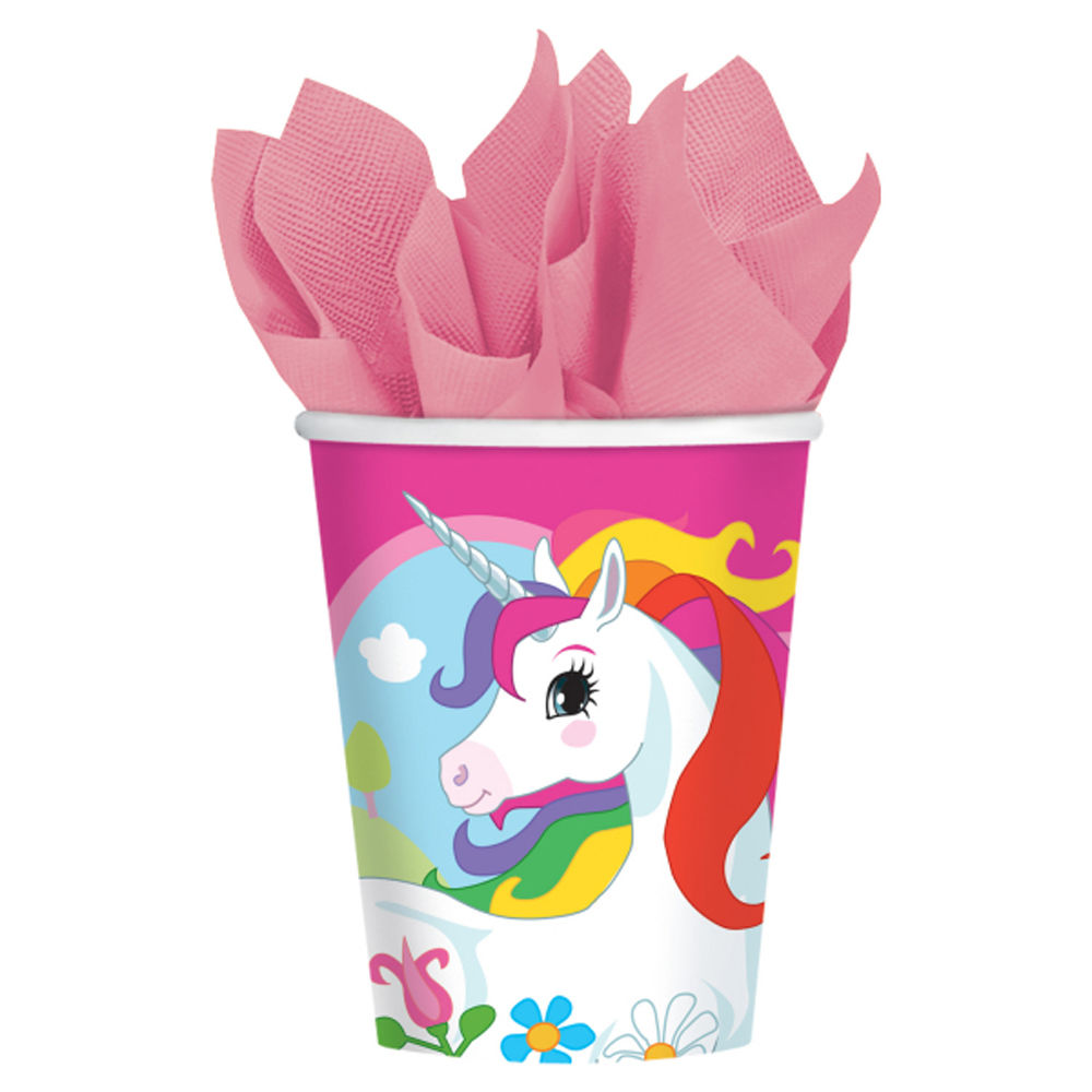 Becher, recycelbar aus Pappe, Einhorn, 8 Stck, 250 ml